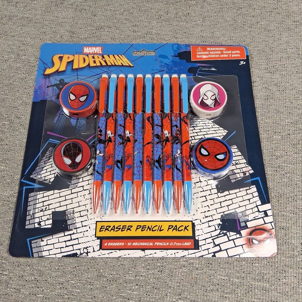 Marvel Spider-Man Mechanical Pencil Pack 10 Pencils 4 Erasers School Supplies
